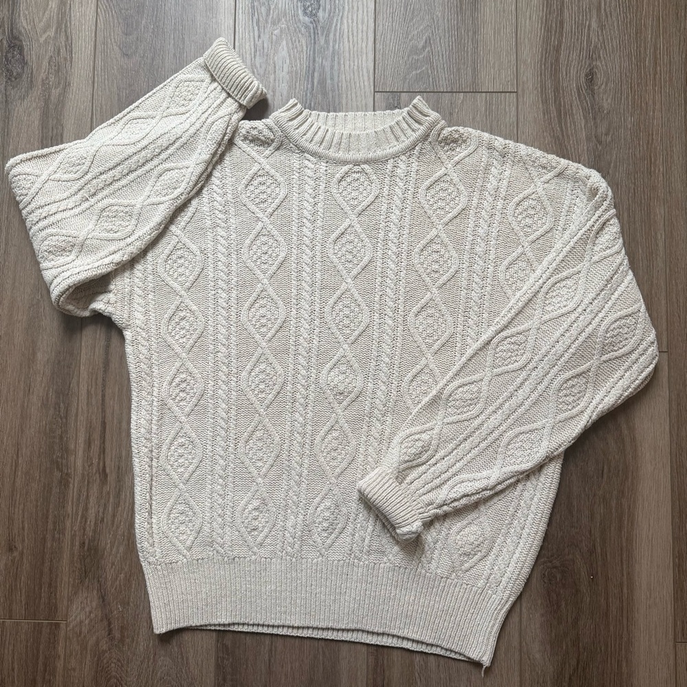 Vintage 90’s Structure 100% Silk Cable Knit cream Sweater size medium